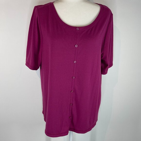 Lane Bryant Magenta Short Sleeve Top with Faux Buttons size 14/16 - Picture 1 of 5